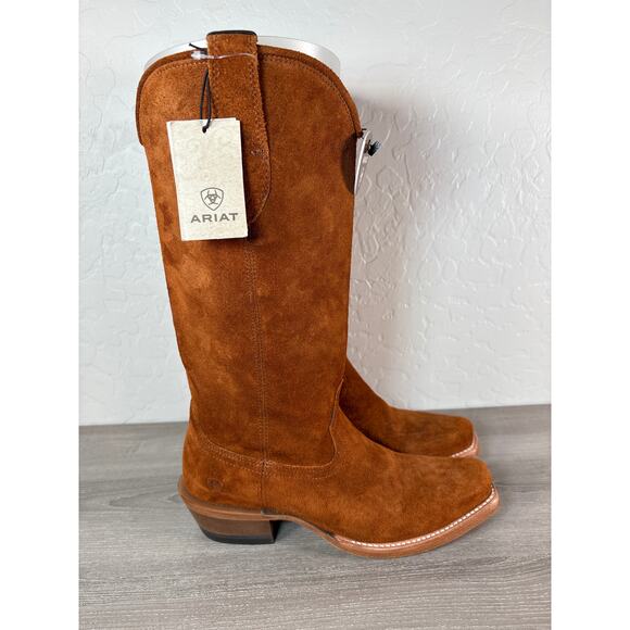 Ariat Memphis Womens 9B Tall 13” Suede Western Boots Square Toe - Penny Roughout - Picture 5 of 9